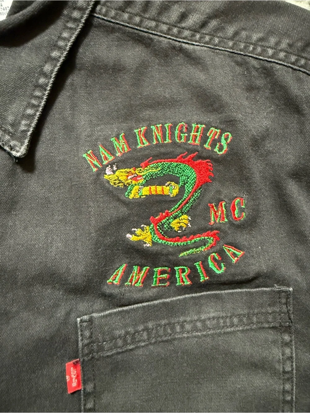 Levi's Black Long-Sleeve Button-Down Work Shirt with Embroidered Patches
